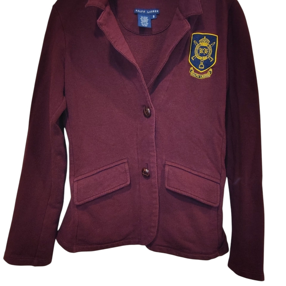 Ralph Lauren Women's Size S Burgundy Blazer Classic Cotton Crest Patch Jacket